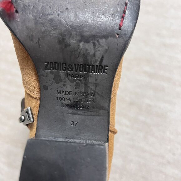 Zadig & Voltaire Molly Suede Ankle Boot Tan Western Cowgirl Country Size 37/US 6 - Picture 9 of 11